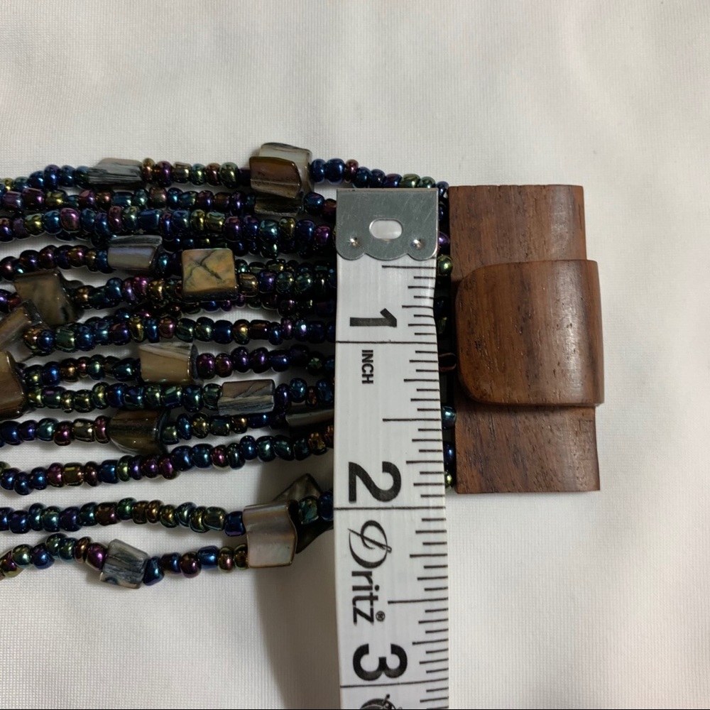 Peacock Shell Seed Bead Wooden Buckle Boho Cuff - Picture 7 of 7